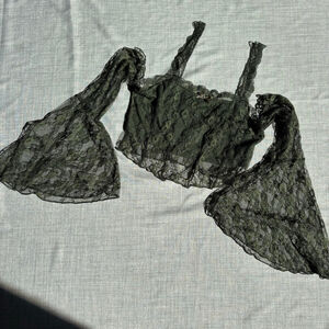 Women's Romwe Green Lace Bell Sleeve Crop Top S fairycore festival fairy